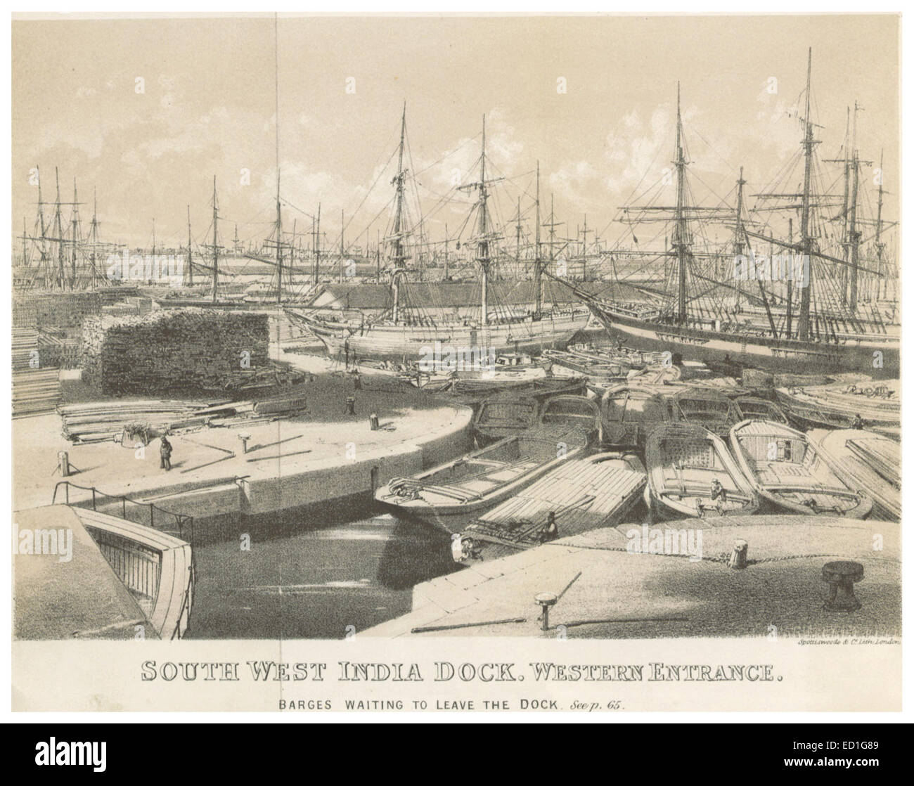 Der westliche Eingang zum South West India Dock ist ein wichtiger Teil der Gestaltung des Docks und unterstreicht seine Funktion als bedeutender Hafen und Handelspunkt in der industriellen Ära des 19. Jahrhunderts. Stockfoto