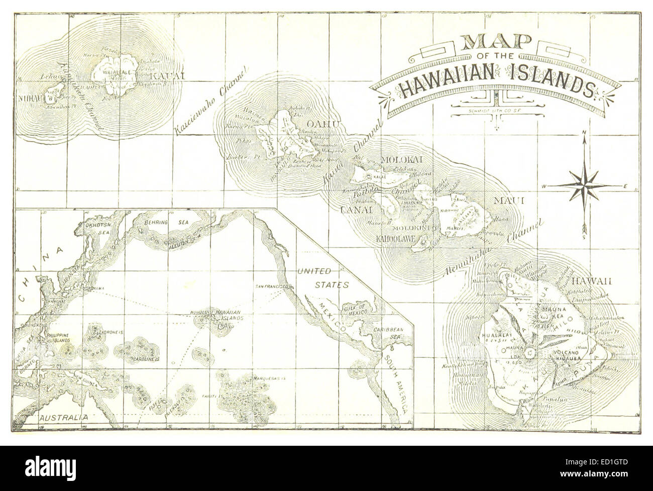 STODDARD(1892) pg18 Map of Hawaiian Islands Stockfoto