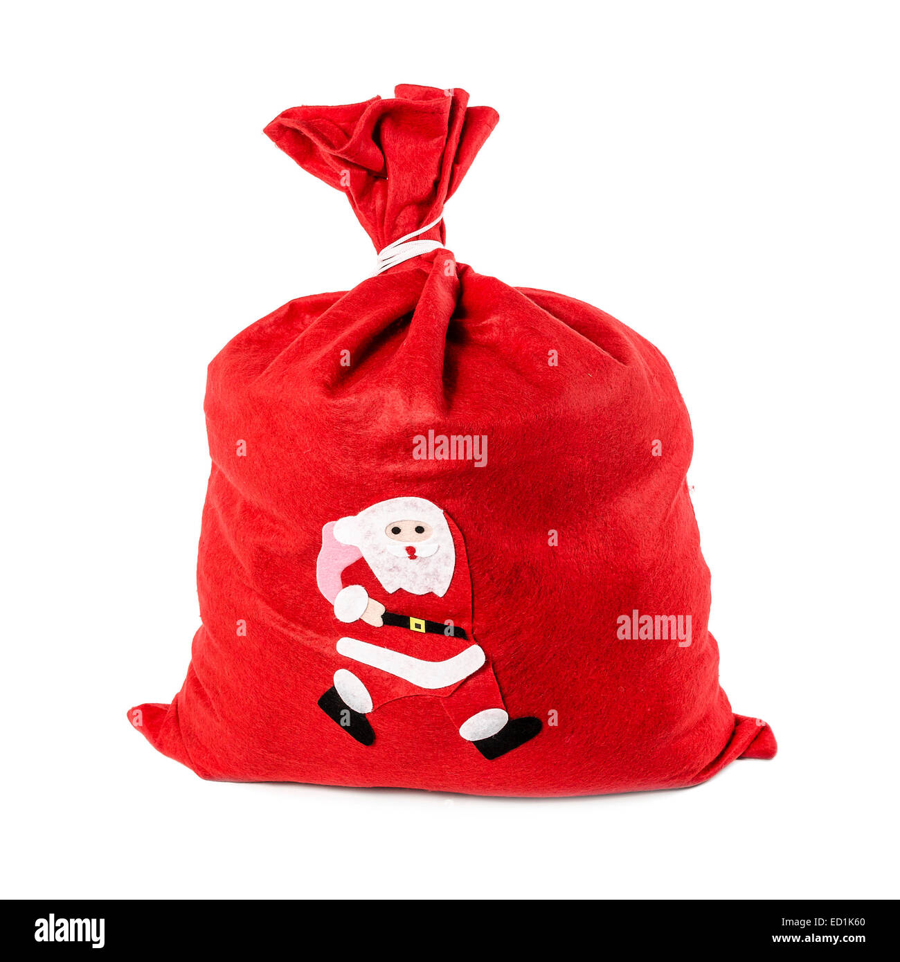 Santa Claus rote Tasche voll, auf weißem Hintergrund. Datei enthält einen Pfad in die Isolation. Stockfoto