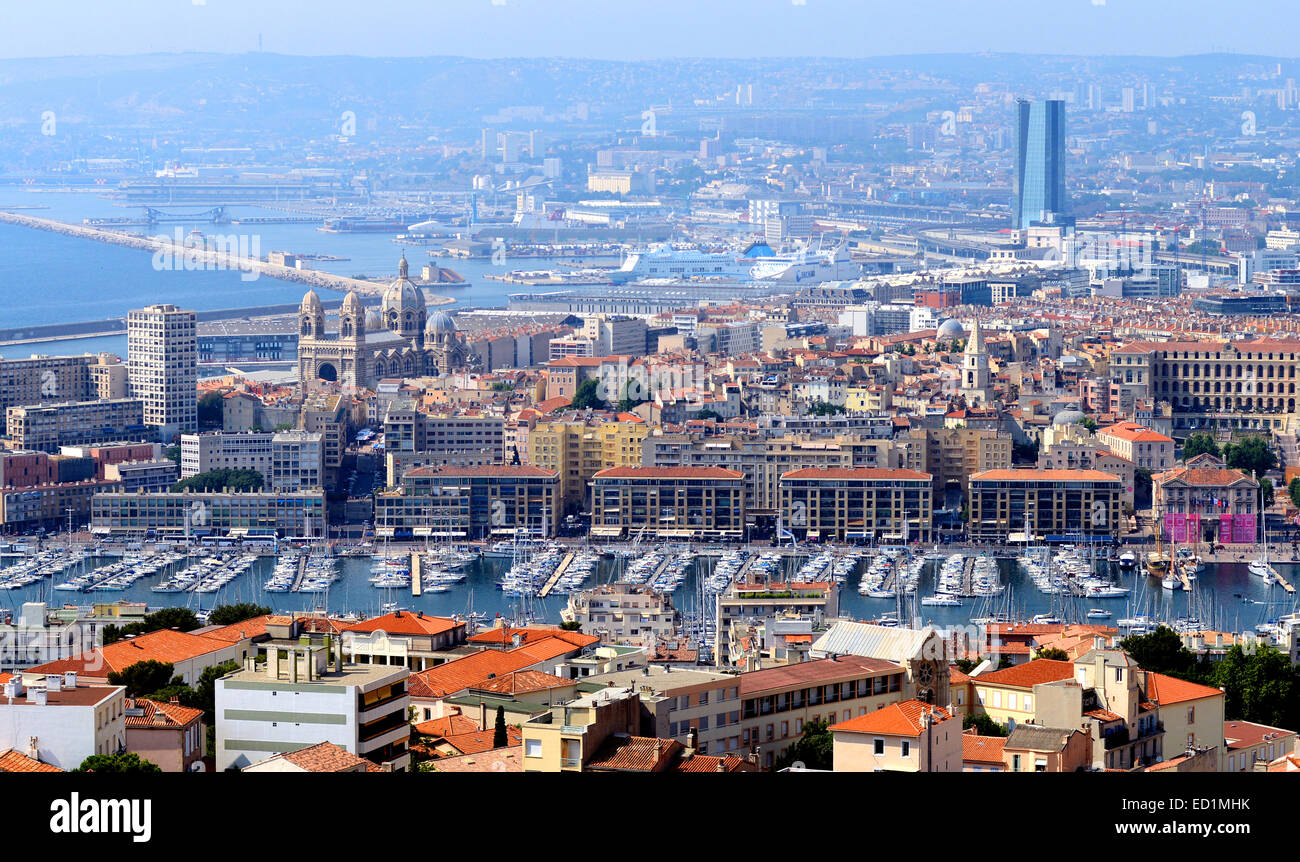 Luftbild auf Vieux Port Marseille Bouches du Rhone Frankreich Stockfoto