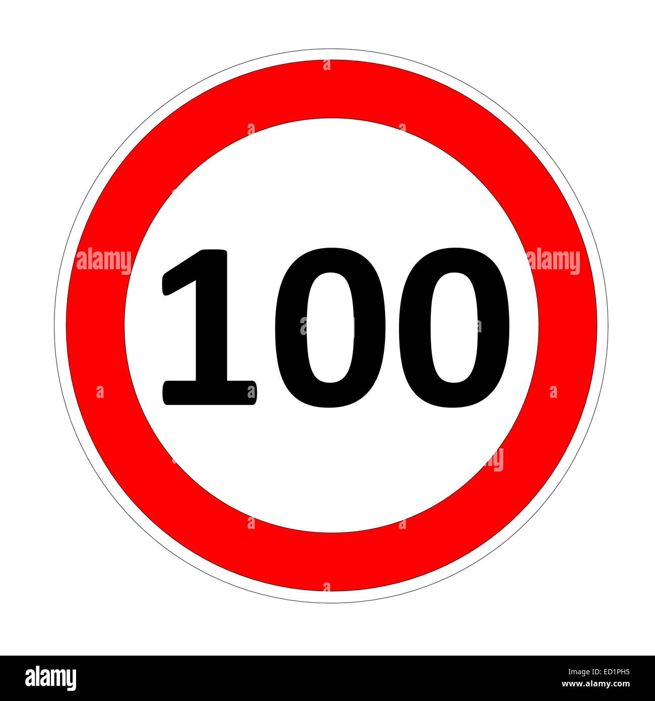 100 Geschwindigkeit Beschränkung Straßenschild in weißem Hintergrund Stockfoto