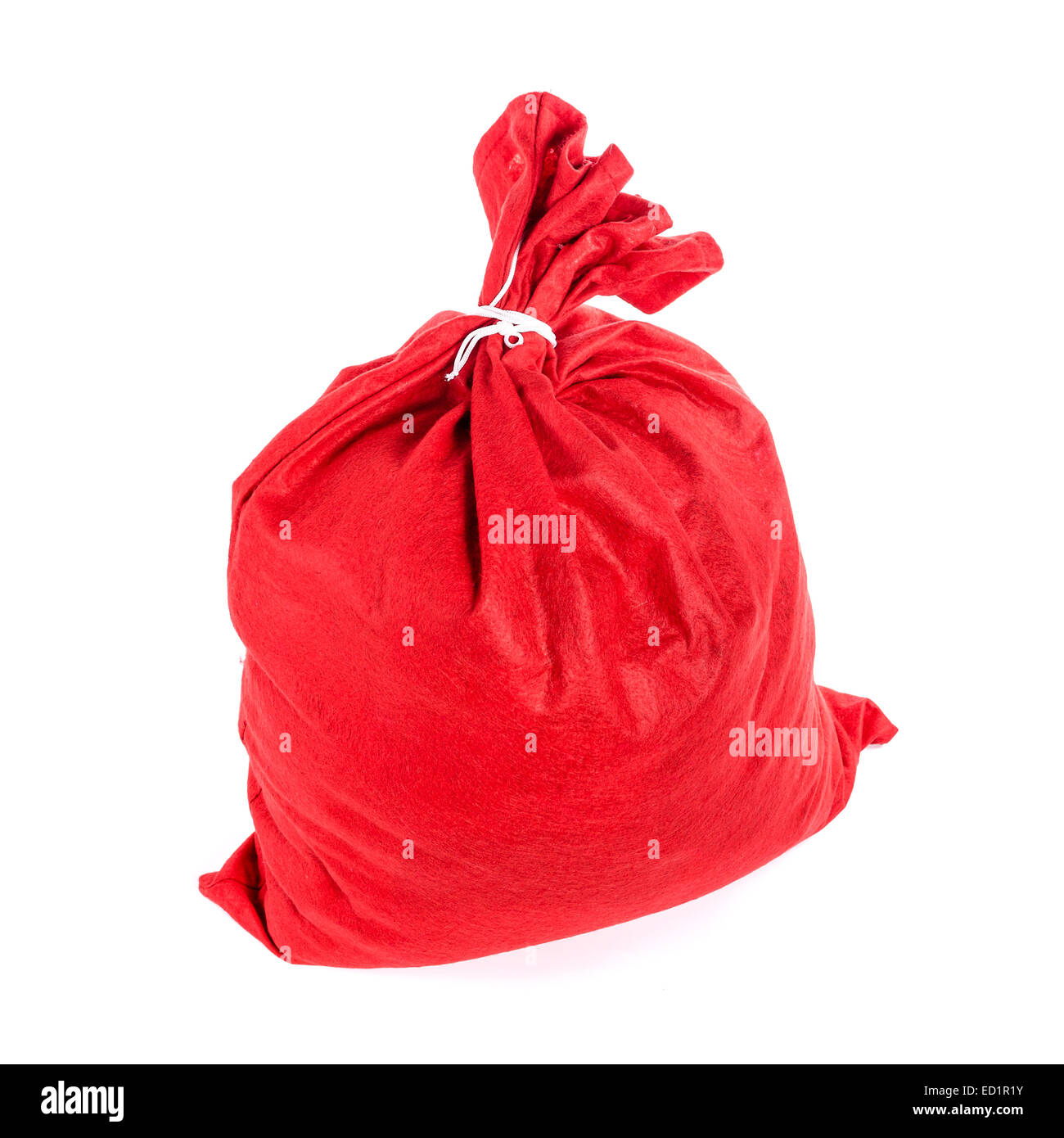 Santa Claus rote Tasche voll, auf weißem Hintergrund. Datei enthält einen Pfad in die Isolation. Stockfoto