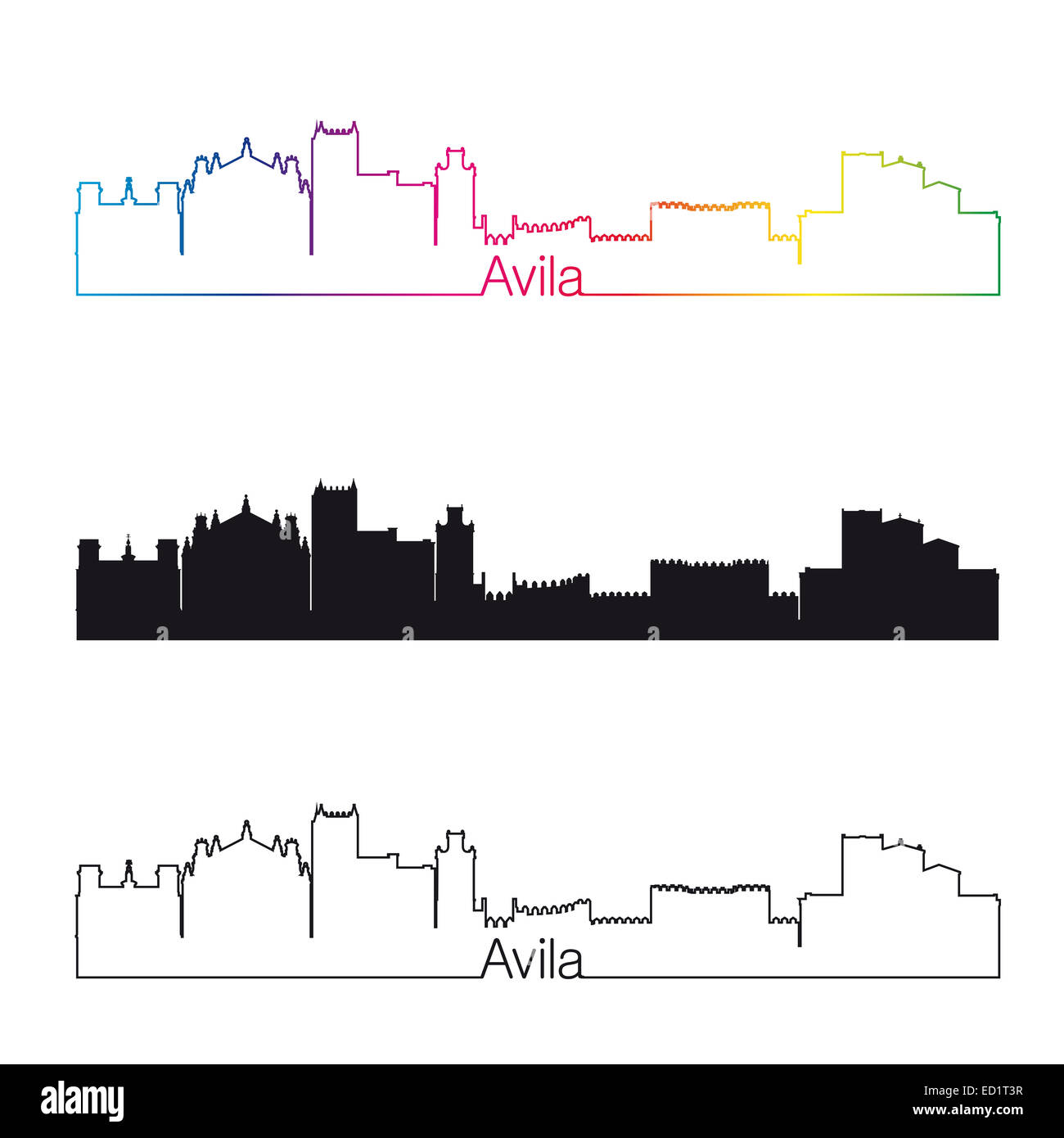 Avila Skyline linearen Stil mit Regenbogen Stockfoto