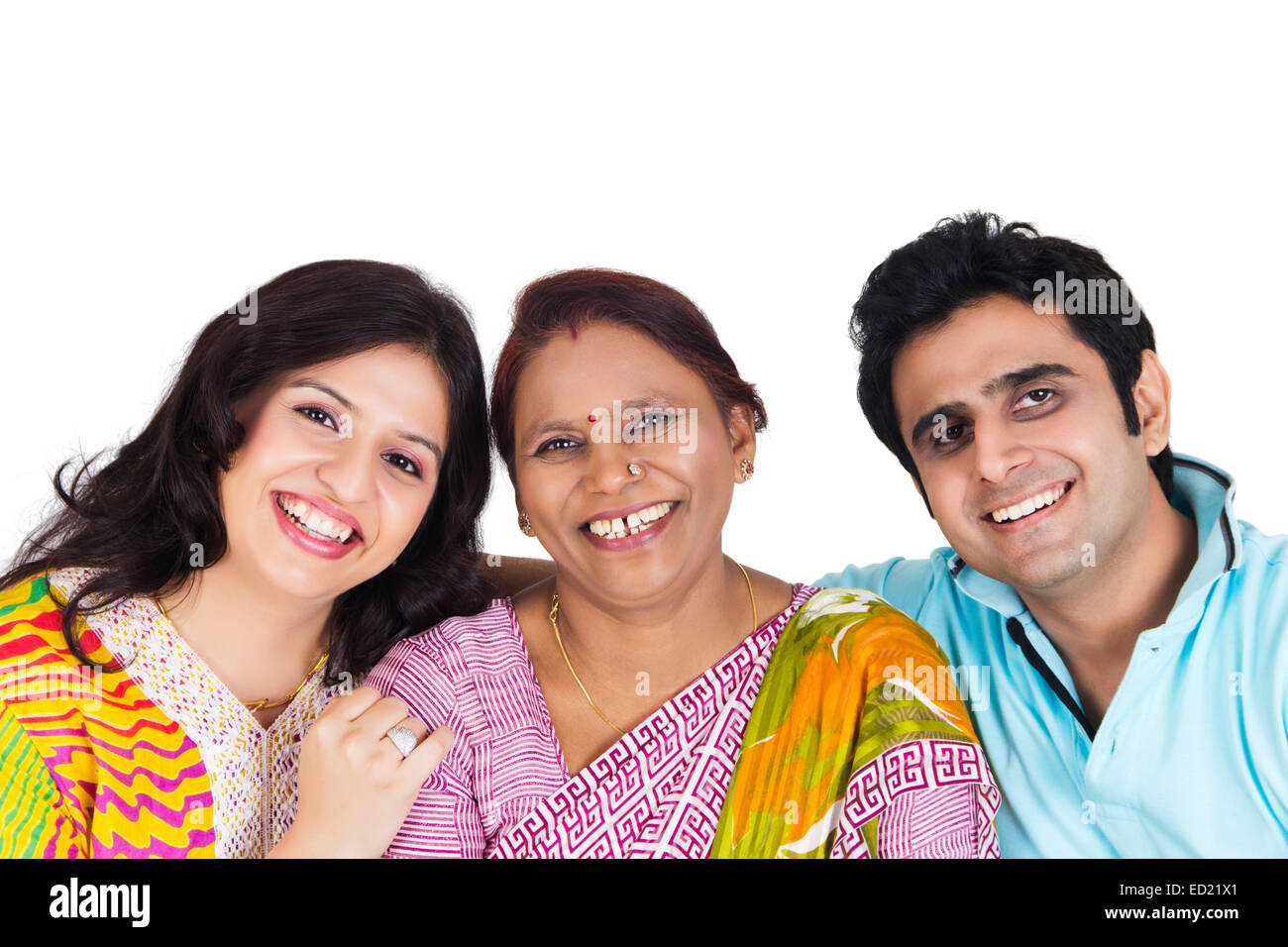 Genießen Sie indische Mutter erwachsenen Sohn und Tochter Stockfoto