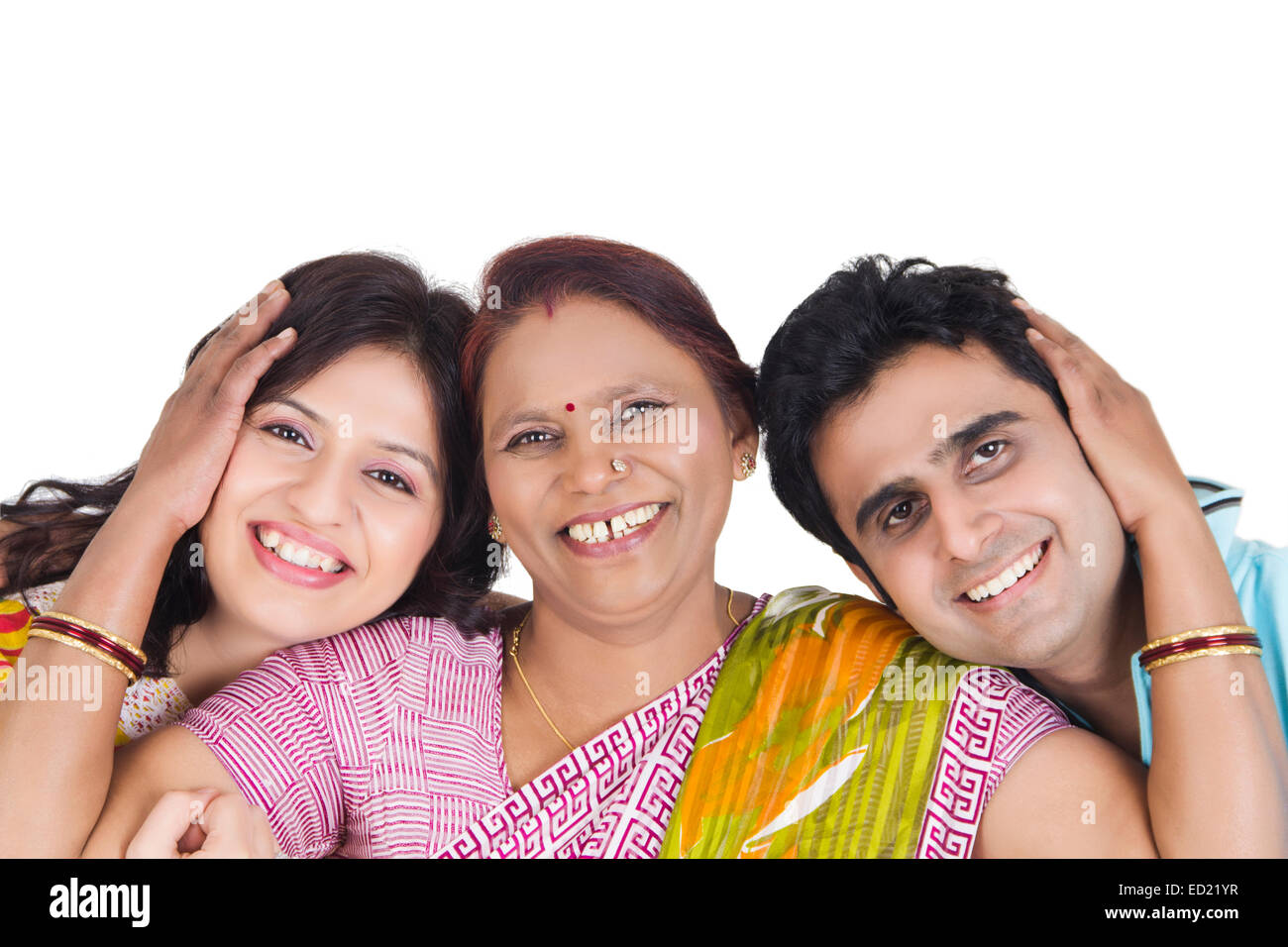 Genießen Sie indische Mutter erwachsenen Sohn und Tochter Stockfoto