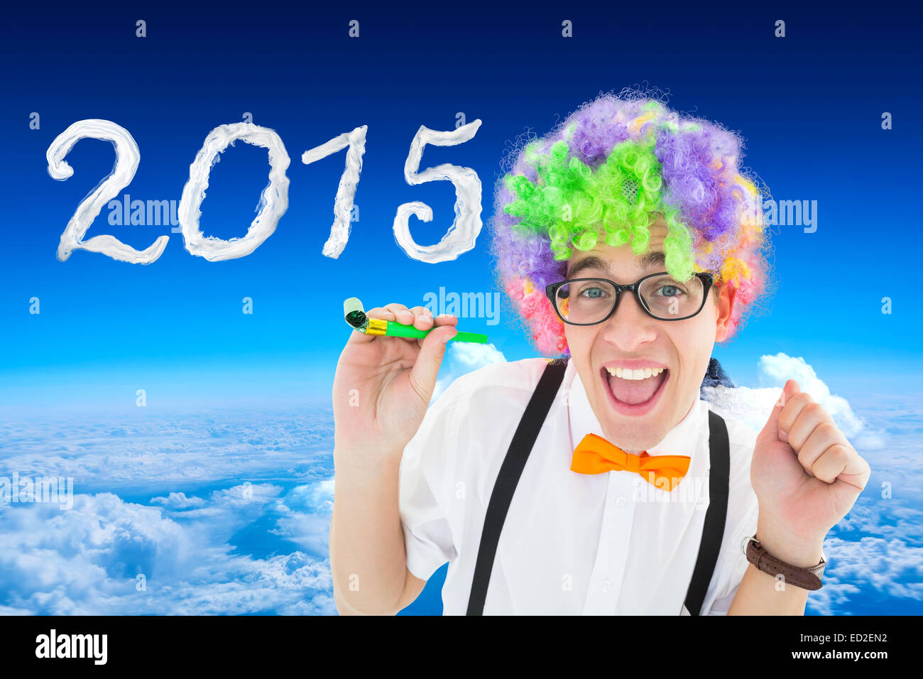 Zusammengesetztes Bild von Geek bereit für die party Stockfoto