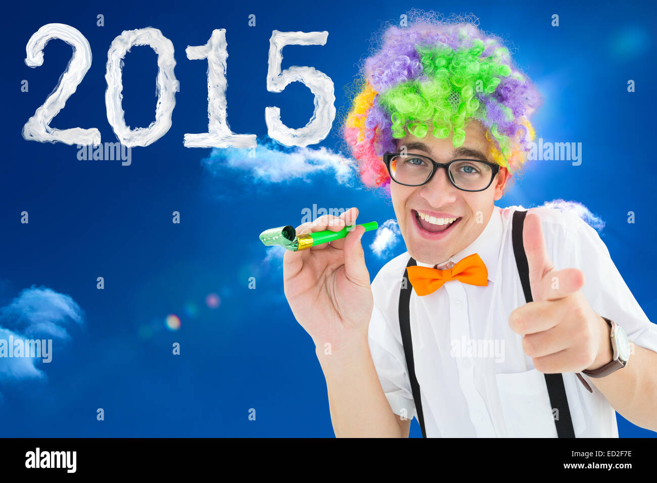 Zusammengesetztes Bild von Geek bereit für die party Stockfoto