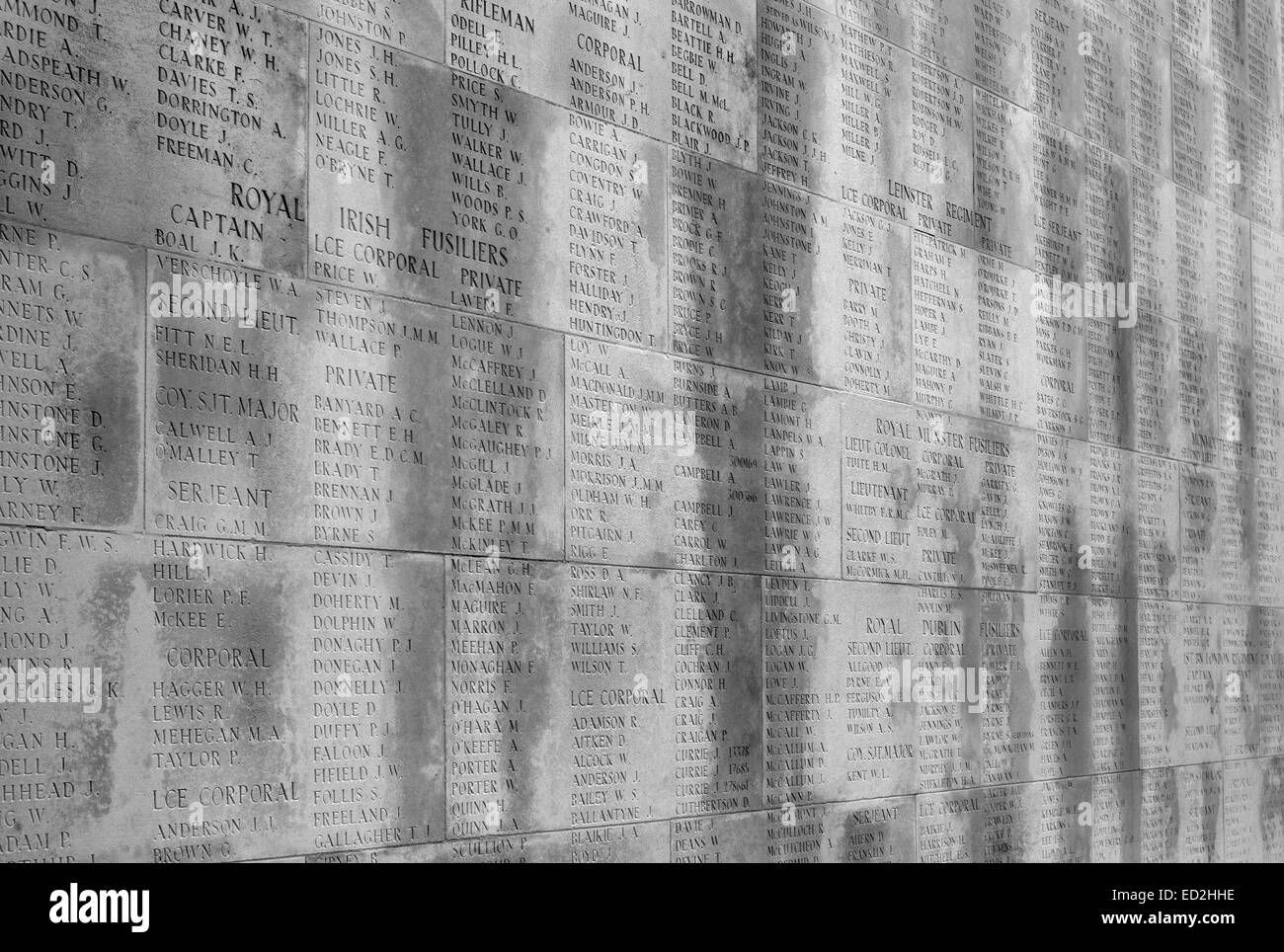 Liste der Namen der vermissten, War Memorial, Faubourg de Amiens, Arras Stockfoto