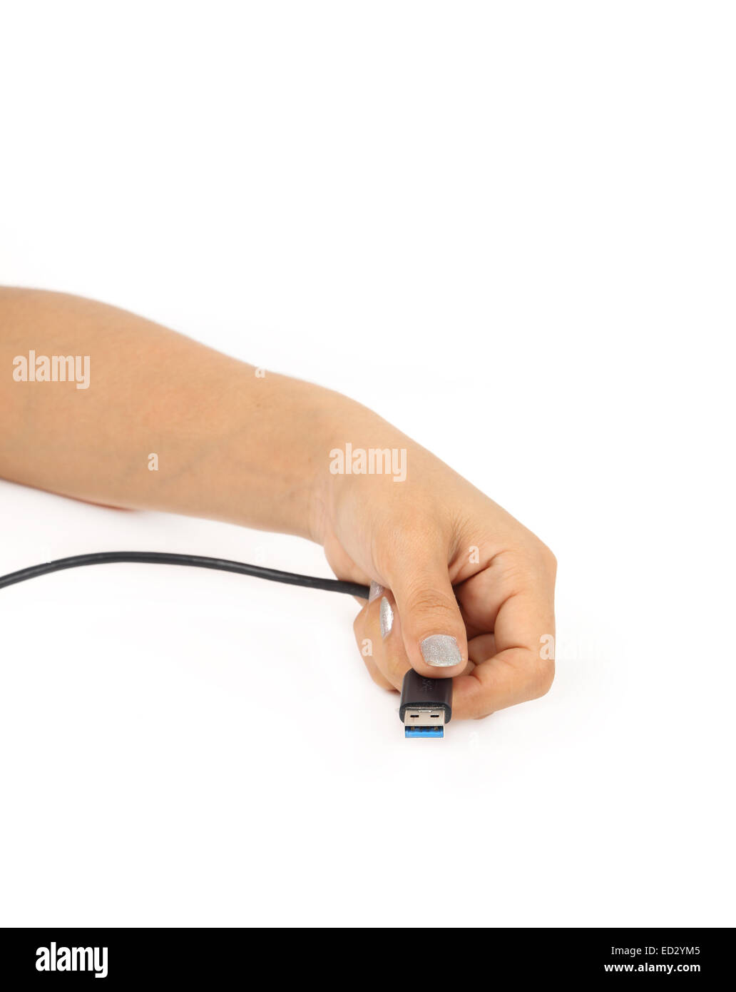 Hand mit USB 3.0 Kabelstecker Stockfoto