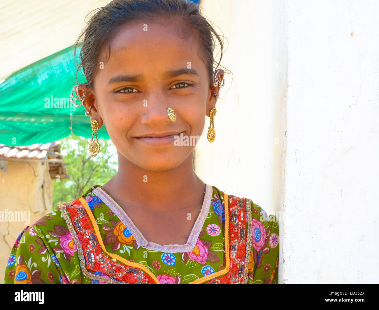 Porträt eines Mädchens in Bhuij Indien Stockfoto