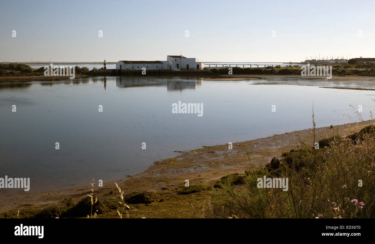 Die alten Salinen im Quinta de Marim, Bestandteil der Naturpark Ria Formosa, in der Nähe von Faro, Algarve, Portugal. Stockfoto