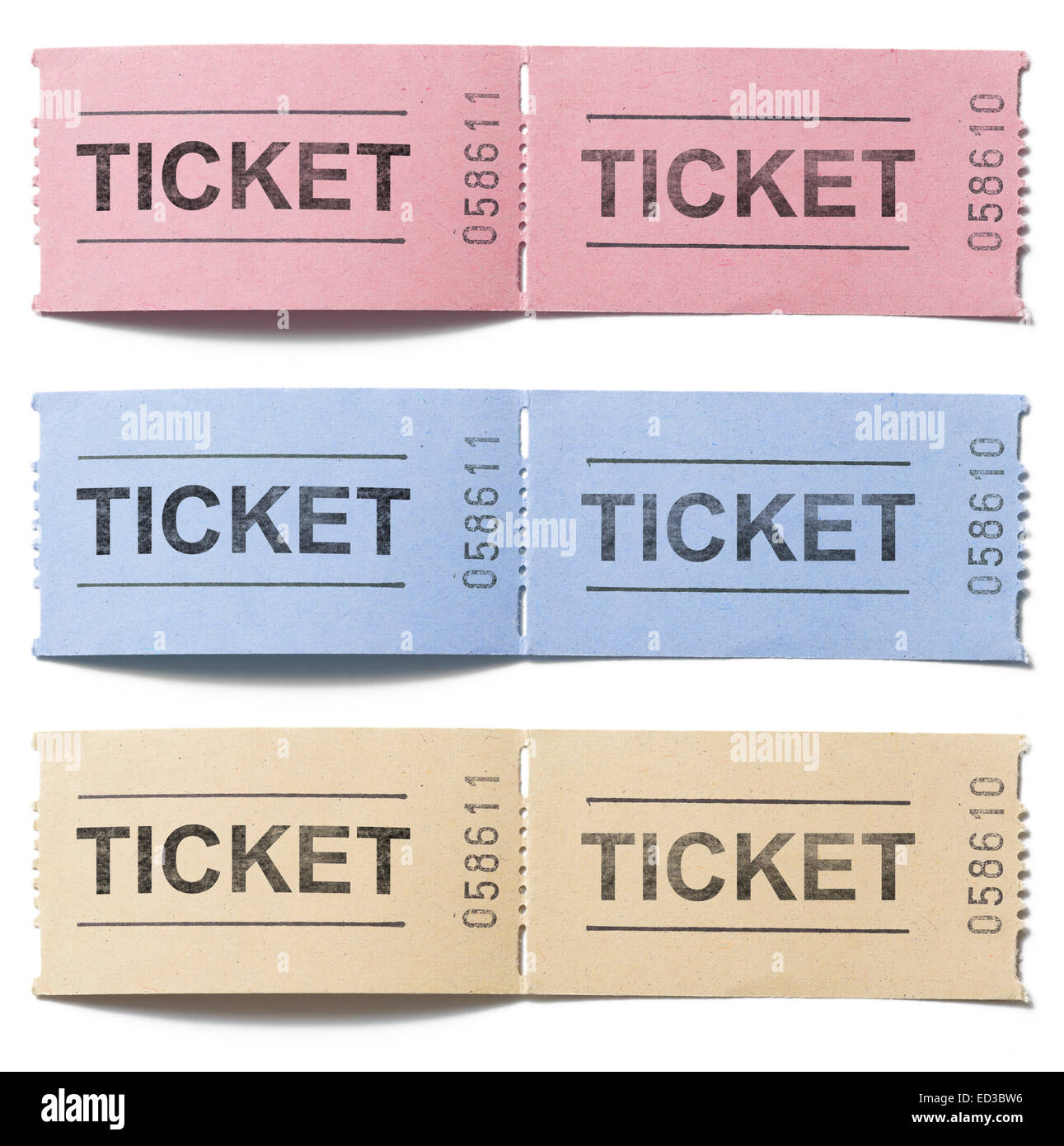 paar von alten Vintage Papiertickets set isoliert Stockfoto