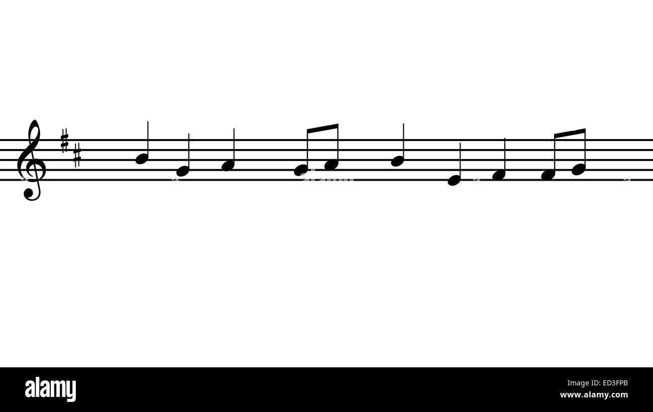 Noten mit einer einfachen Melodie auf weißem Hintergrund Stockfoto