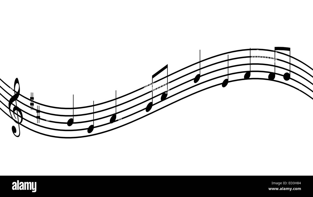 geschwungene Noten mit einer einfachen Melodie auf weißem Hintergrund Stockfoto