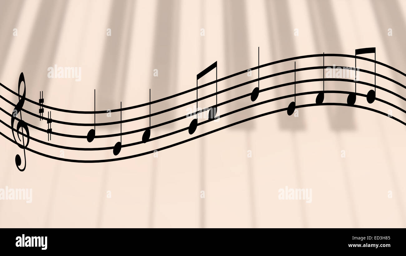 Noten mit einer einfachen Melodie auf Sepia Hintergrund Stockfoto