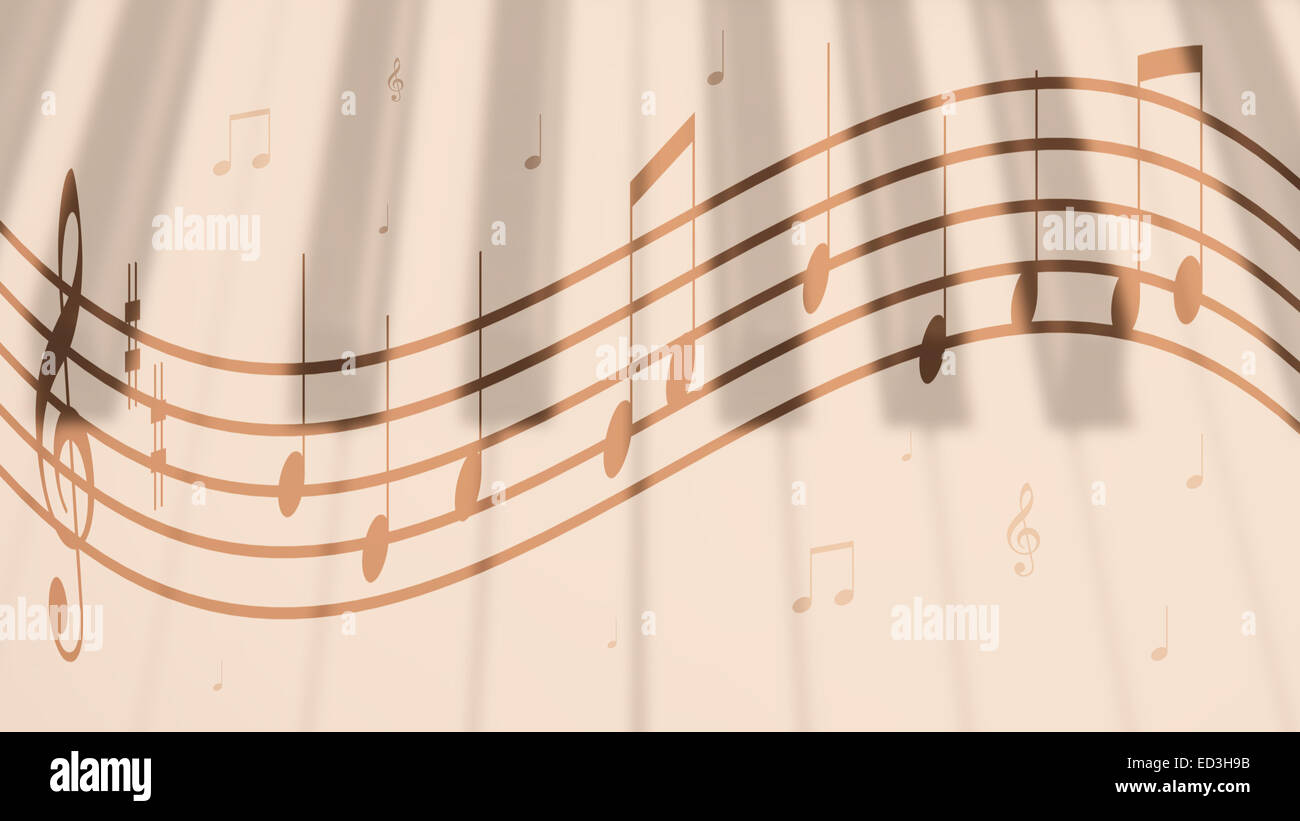 geschwungene Noten mit einer einfachen Melodie auf Sepia Hintergrund Stockfoto
