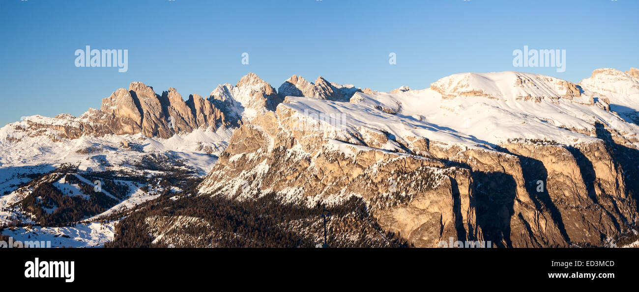 Dolomiten Winterpanorama bei Sonnenuntergang, Dolomiten Alpen, Italien Stockfoto