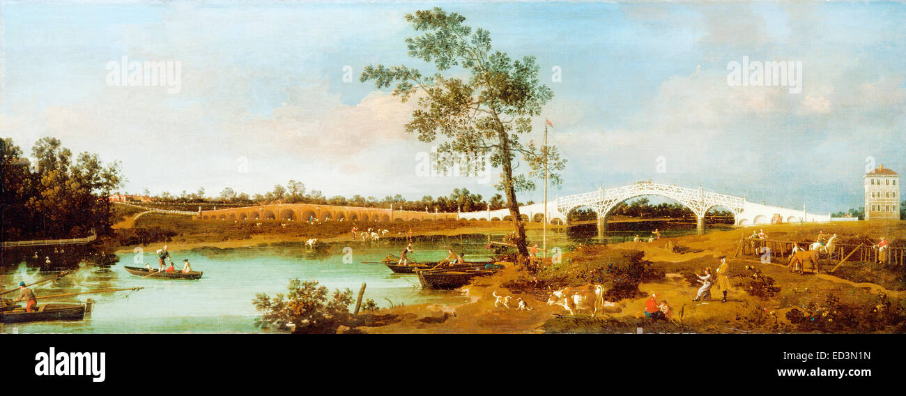 Canaletto aka Giovanni Antonio Canal, alte Walton Brücke 1755 Öl auf Leinwand. Yale Center for British Art, New Haven, USA. Stockfoto