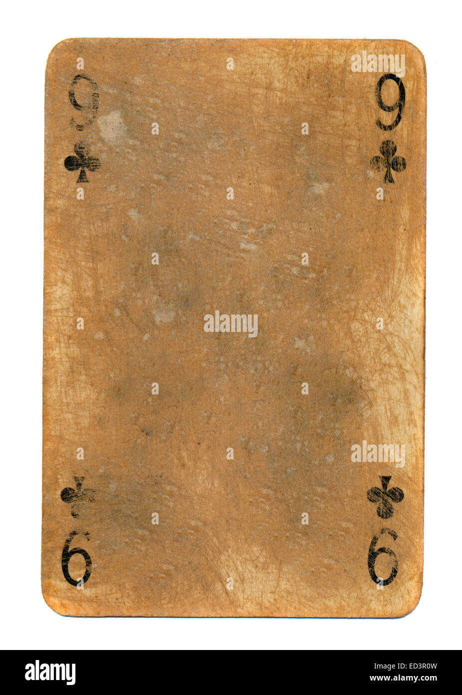 alte Spielkarten von Kreuz Altpapier Hintergrund isoliert auf weiss Stockfoto