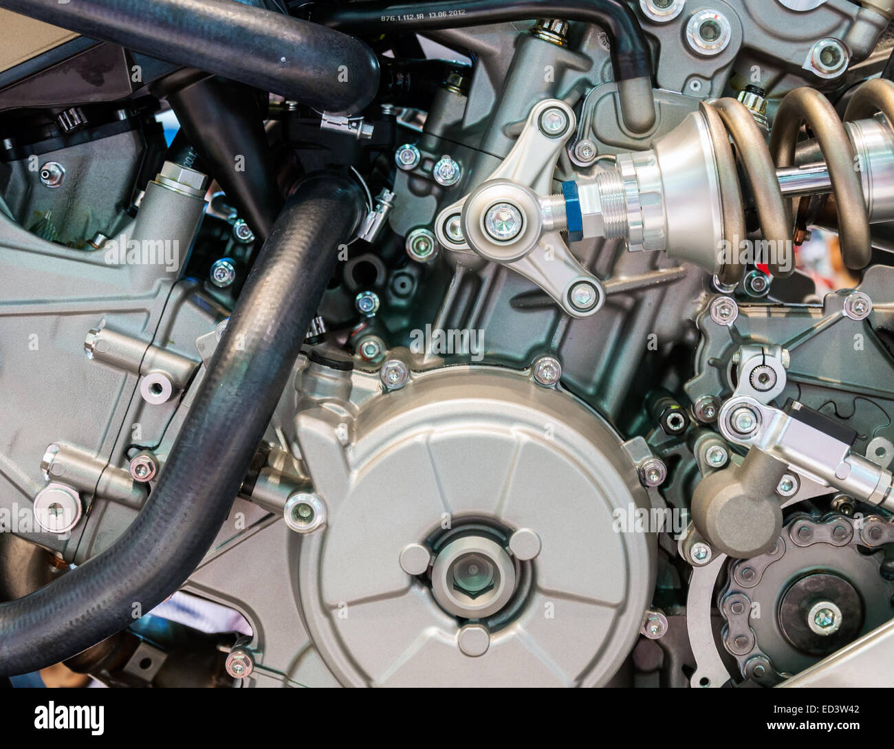 Sauberen Motor des neuen Motorrads im Shop. Stockfoto