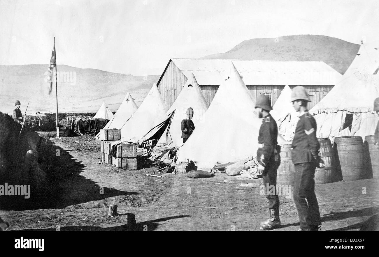 Viktorianische koloniale Außenposten in Utrecht, Natal, Zulu Krieg in Südafrika. Britische Soldaten camp Stockfoto