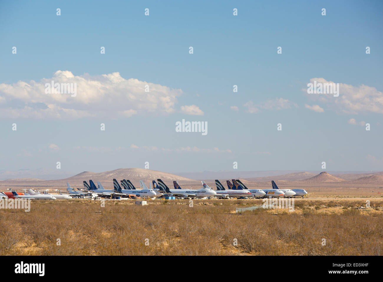 Ein Flugzeugfriedhof in der Mojave, Californai, USA. Stockfoto
