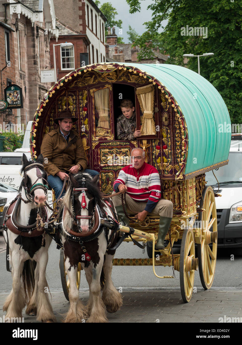 Klassische Vintage Wohnwagen Zugehörigkeit zu Zigeuner, Romanys, "Reisende", am Appleby Horse Fair, statt jedes Jahr im Juni in Appleby, Cumbria, UK Stockfoto