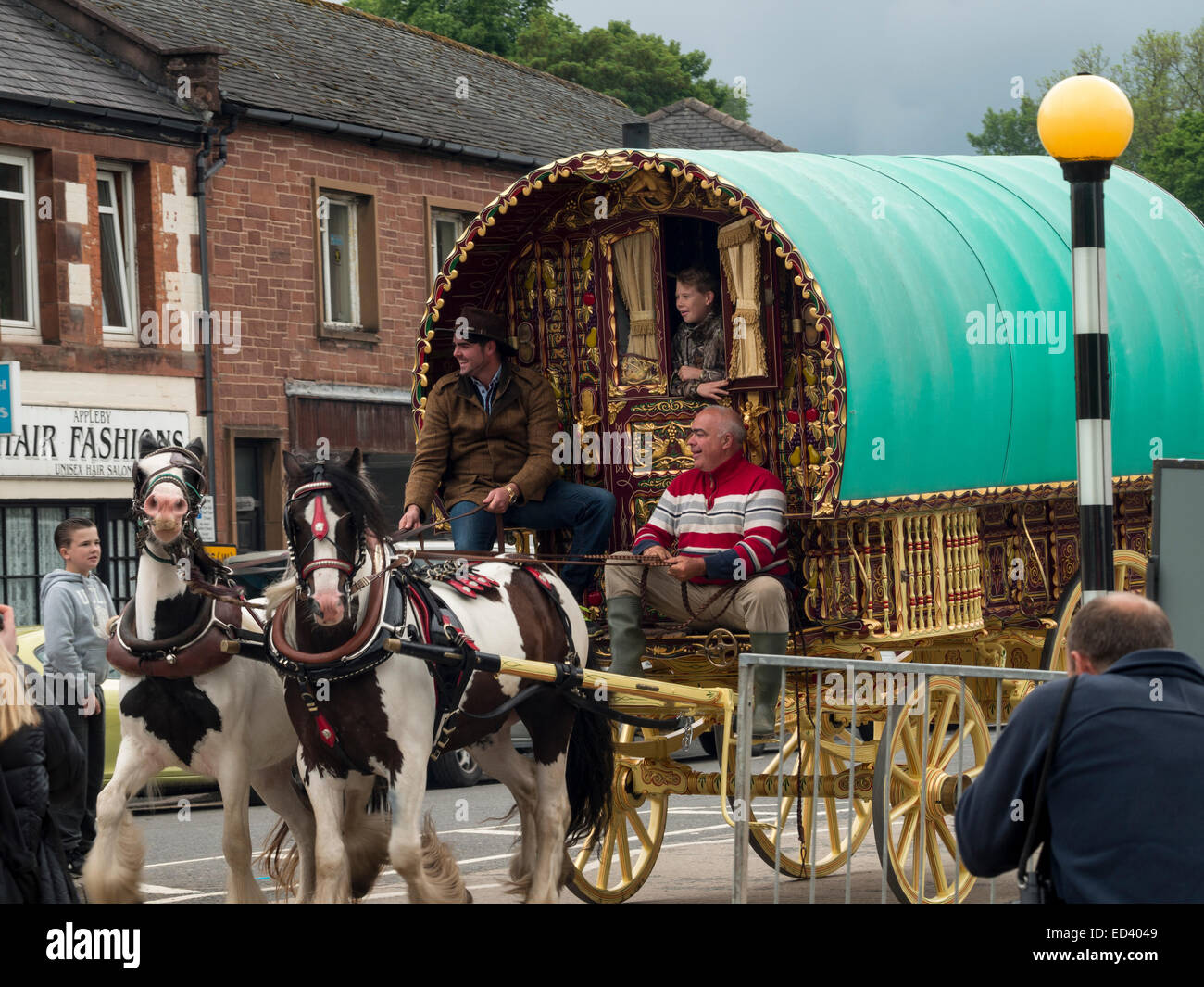 Klassische Vintage Wohnwagen Zugehörigkeit zu Zigeuner, Romanys, "Reisende", am Appleby Horse Fair, statt jedes Jahr im Juni in Appleby, Cumbria, UK Stockfoto