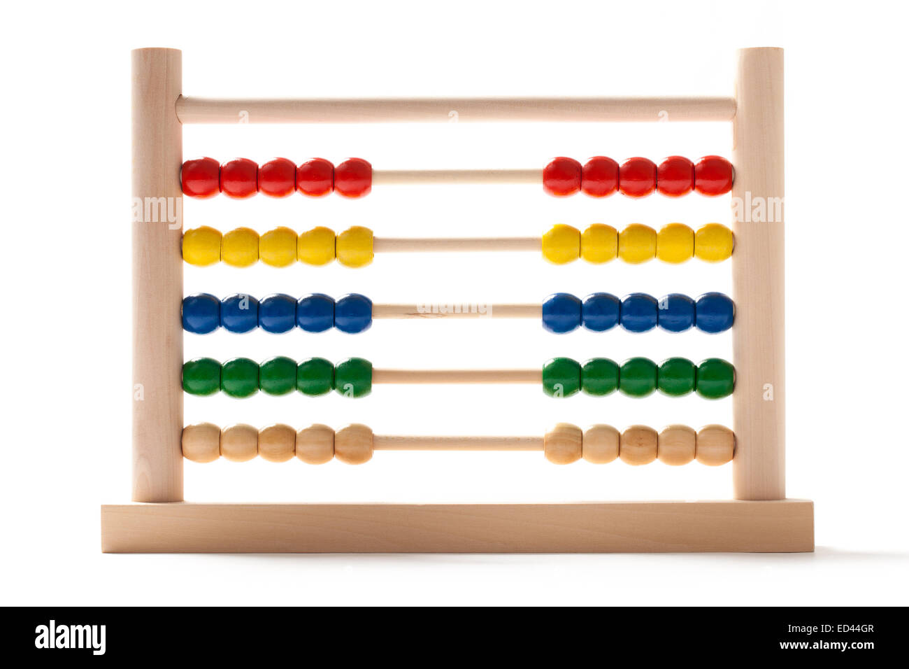 Hölzerne Abacus aufgeteilt auf weißem Hintergrund Stockfoto
