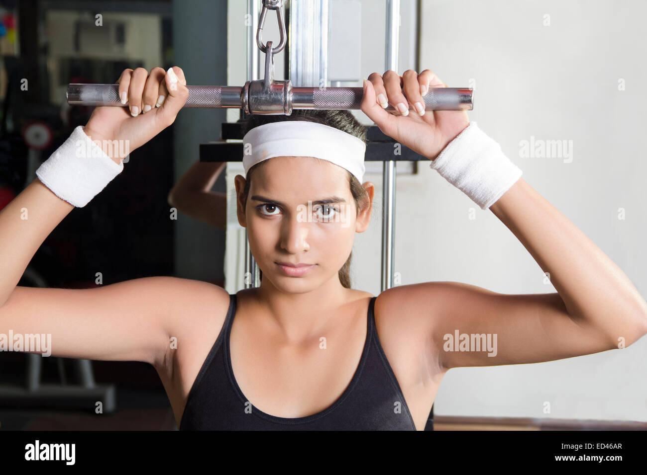 1 Indian Sport Lady Gym Bodybuilding Stockfoto