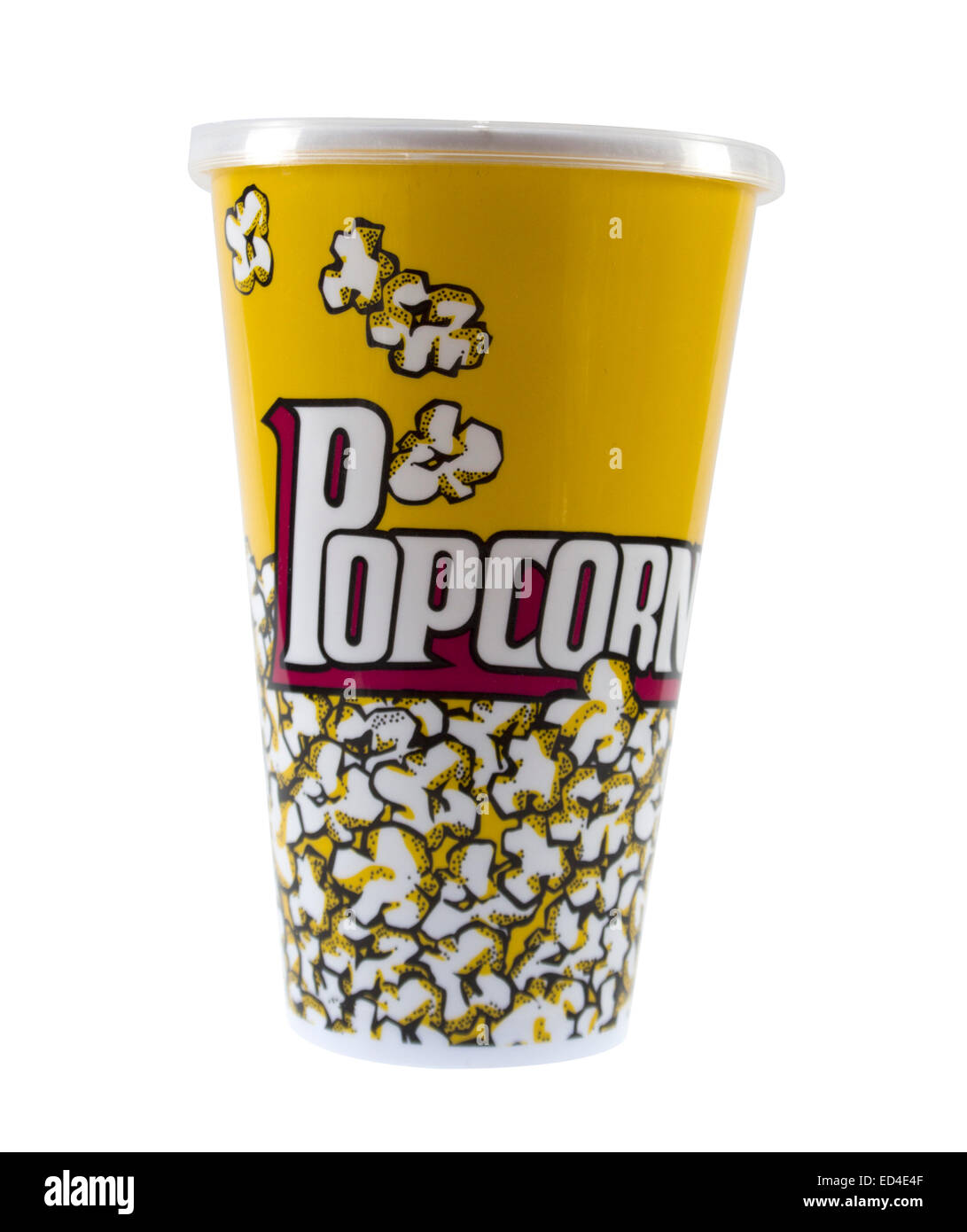 Popcorn-Eimer-rot und gelb auf weißem Hintergrund Stockfoto