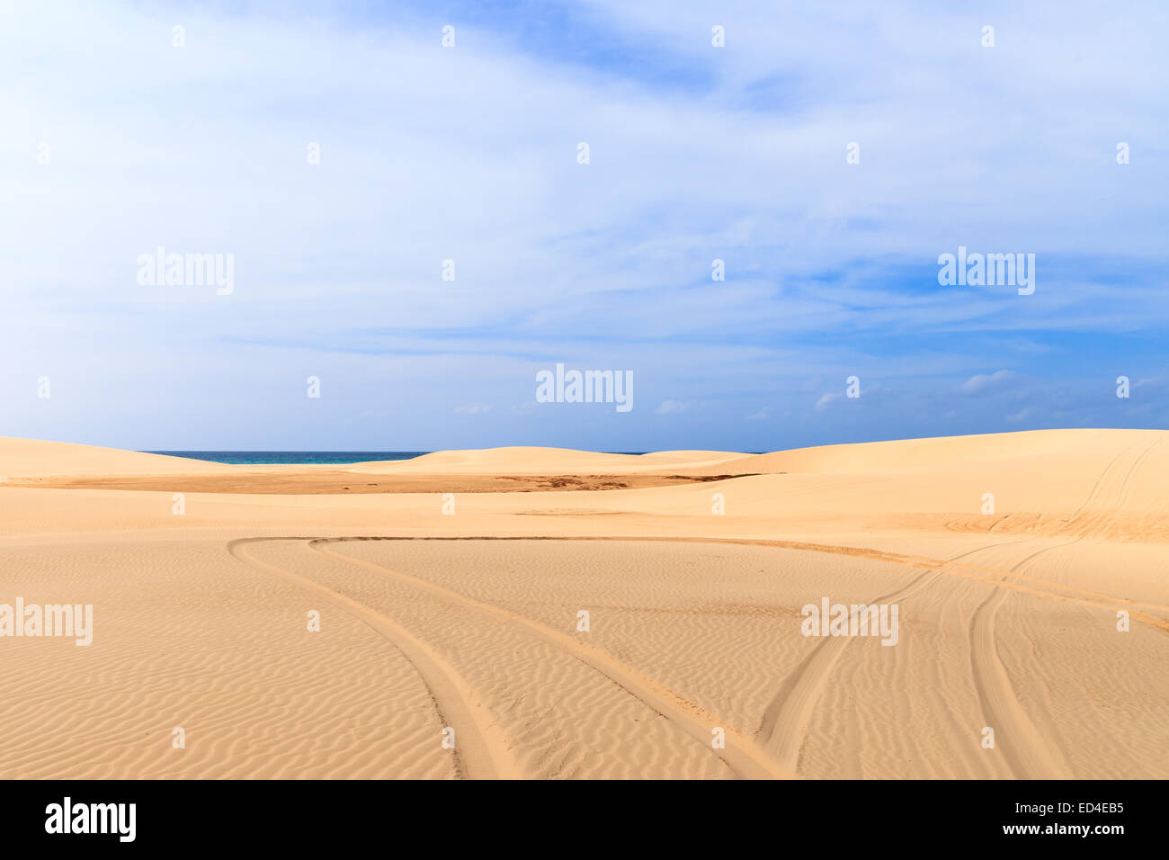 Auto-Drucke in Sand, Boavista - Kapverden Stockfoto