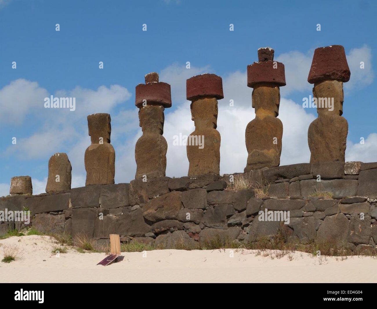 Die geheimnisvolle Steinfiguren der Moai Ahu Ature, Anakena Beach, Rapa Nui (Osterinsel), Chile Stockfoto