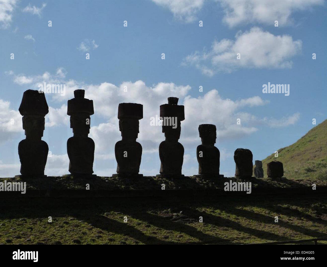 Die geheimnisvolle Steinfiguren der Moai Ahu Ature, Anakena Beach, Rapa Nui (Osterinsel), Chile Stockfoto