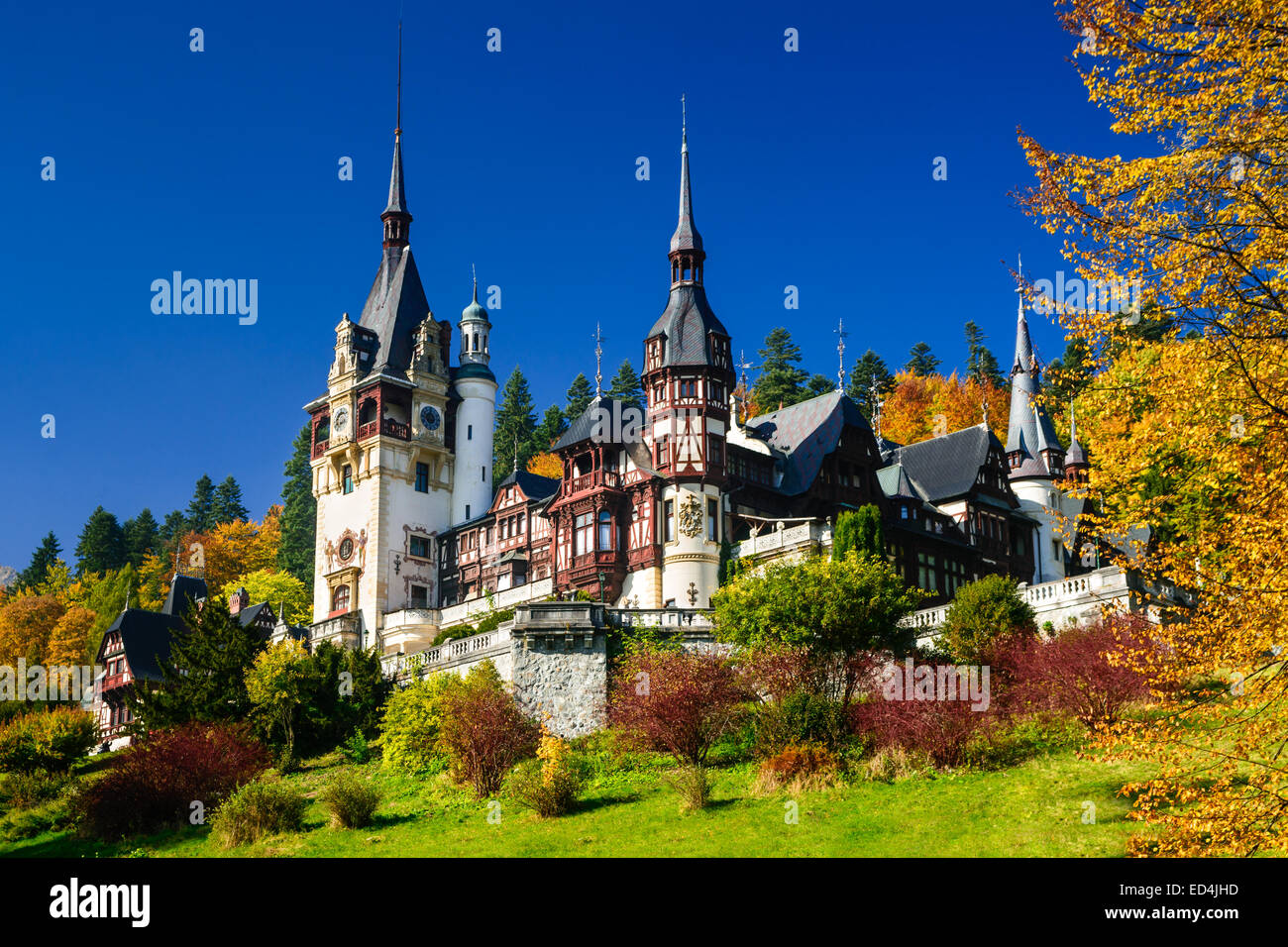 Sinaia, Rumänien. Peles Schloss, Sommerresidenz der rumänischen Könige in Karpaten. Stockfoto