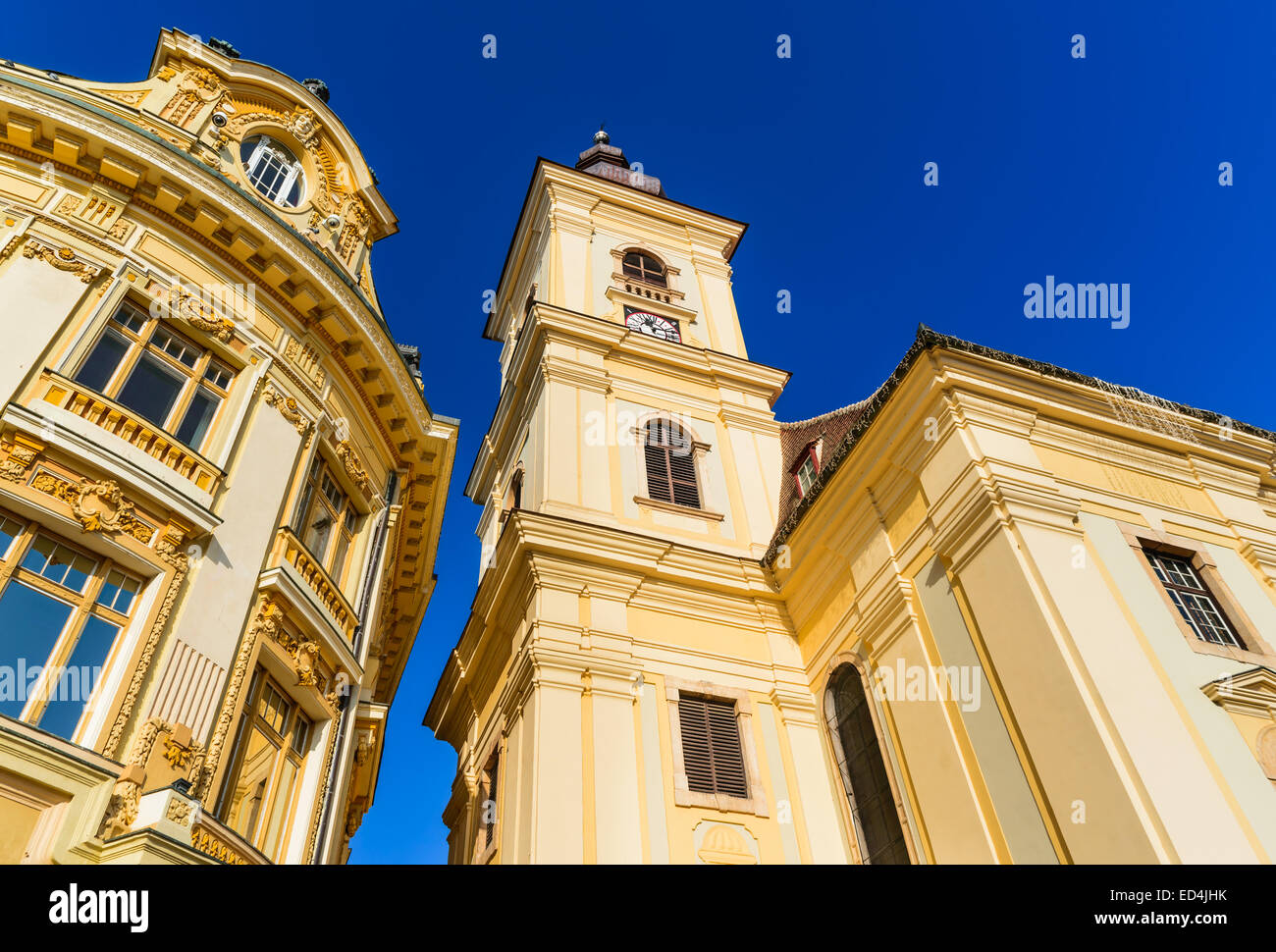 Architektur Details im großen Ring, Sibiu Innenstadt, mittelalterliche Stadt in Siebenbürgen, Rumänien. Stockfoto