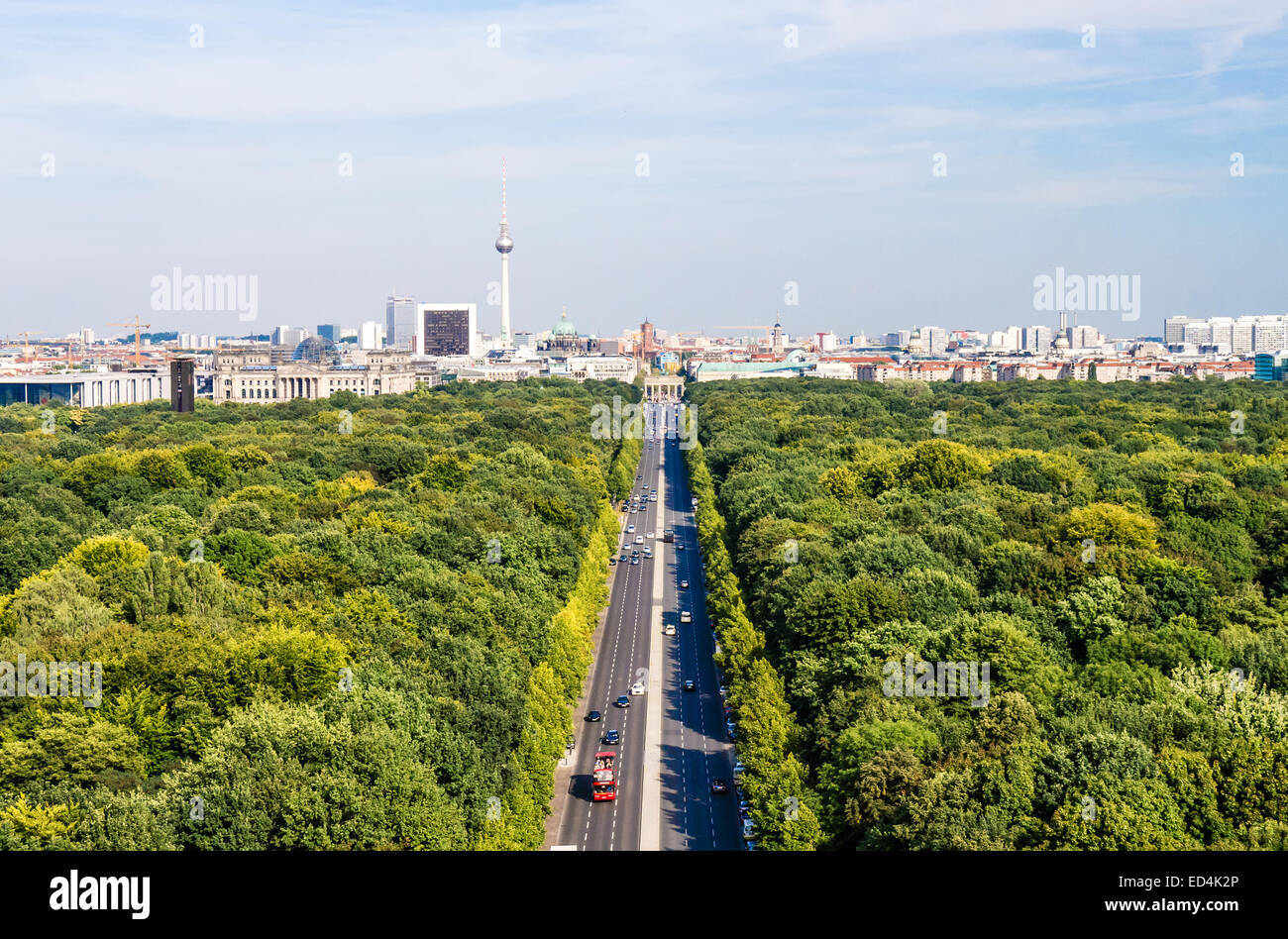 Berlin-Panorama, Tiergarten, Fernsehturm, Brandenburger tor Stockfoto