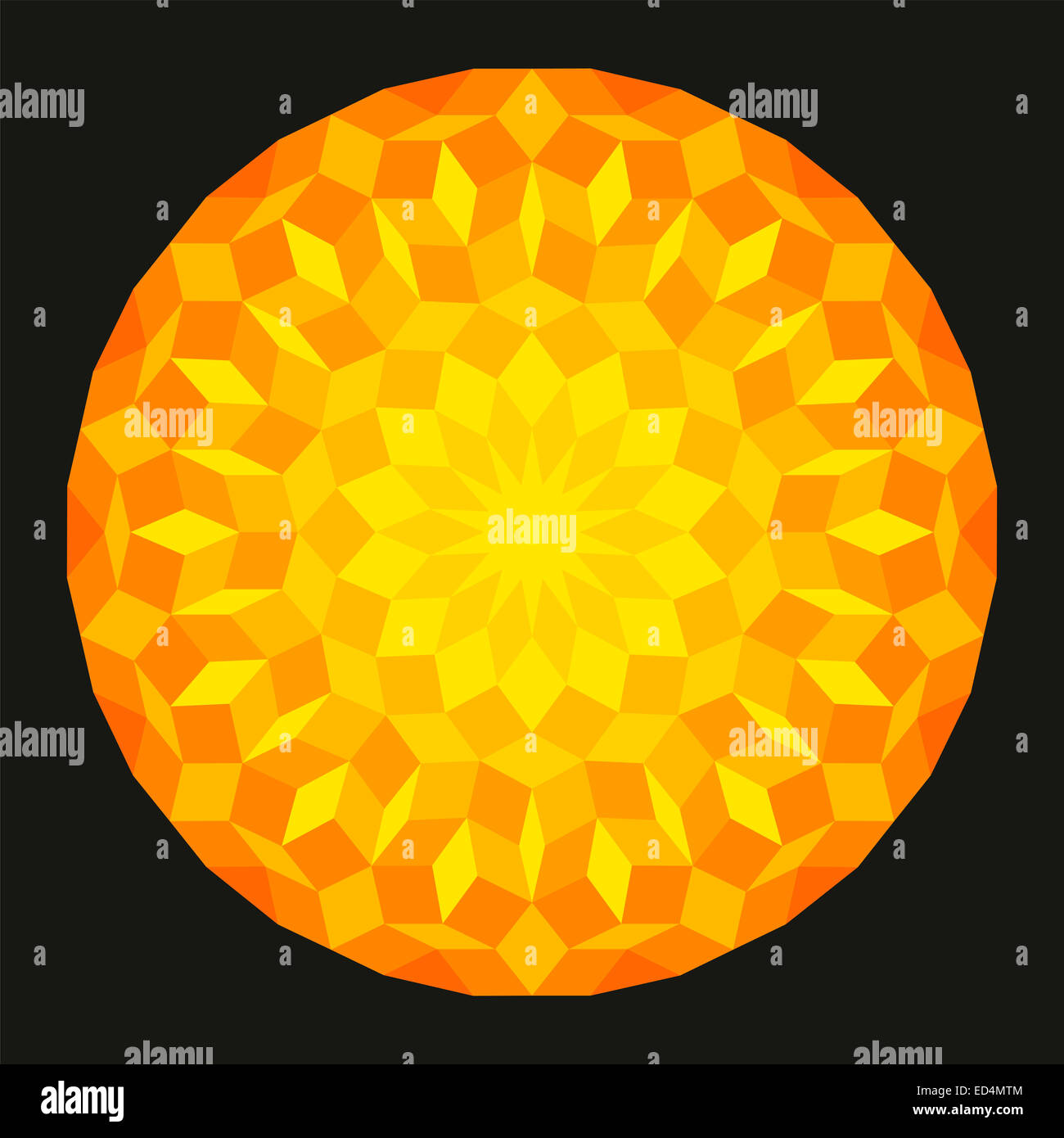 Sonne aus einem Penrose-Muster auf schwarzem Hintergrund Stockfoto