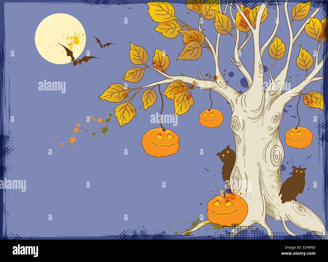 Halloween-Hintergrund mit Baum und Kürbisse Stockfoto