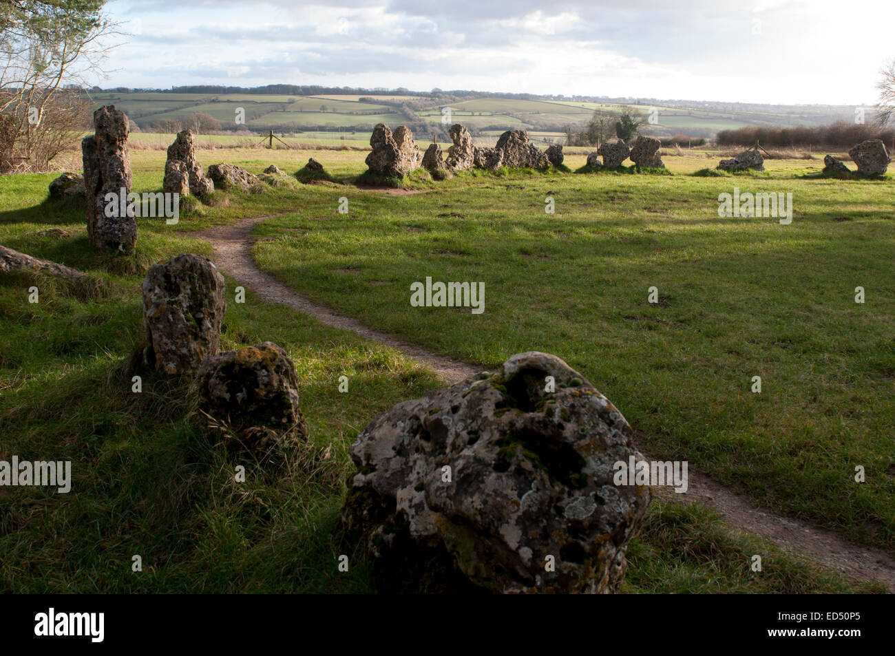 Den Männern des Königs an den Rollright Stones, Oxfordshire, Vereinigtes Königreich Stockfoto