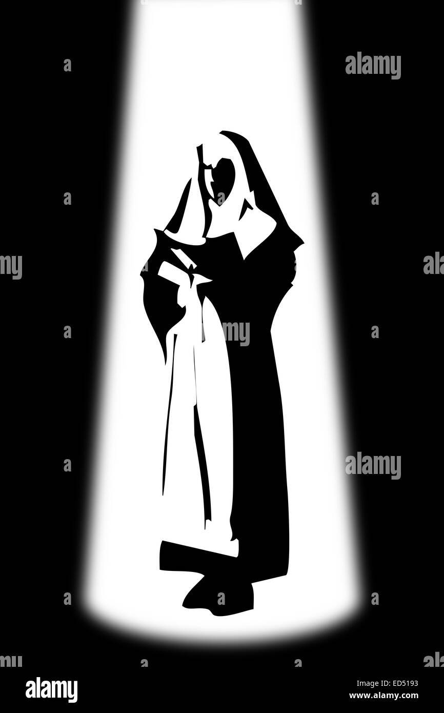 Nonne beten in der silhouette Stockfoto