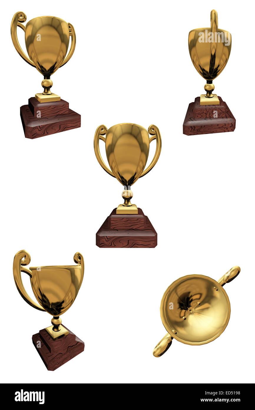 3D Trophy in 5 verschiedene Positionen Stockfoto