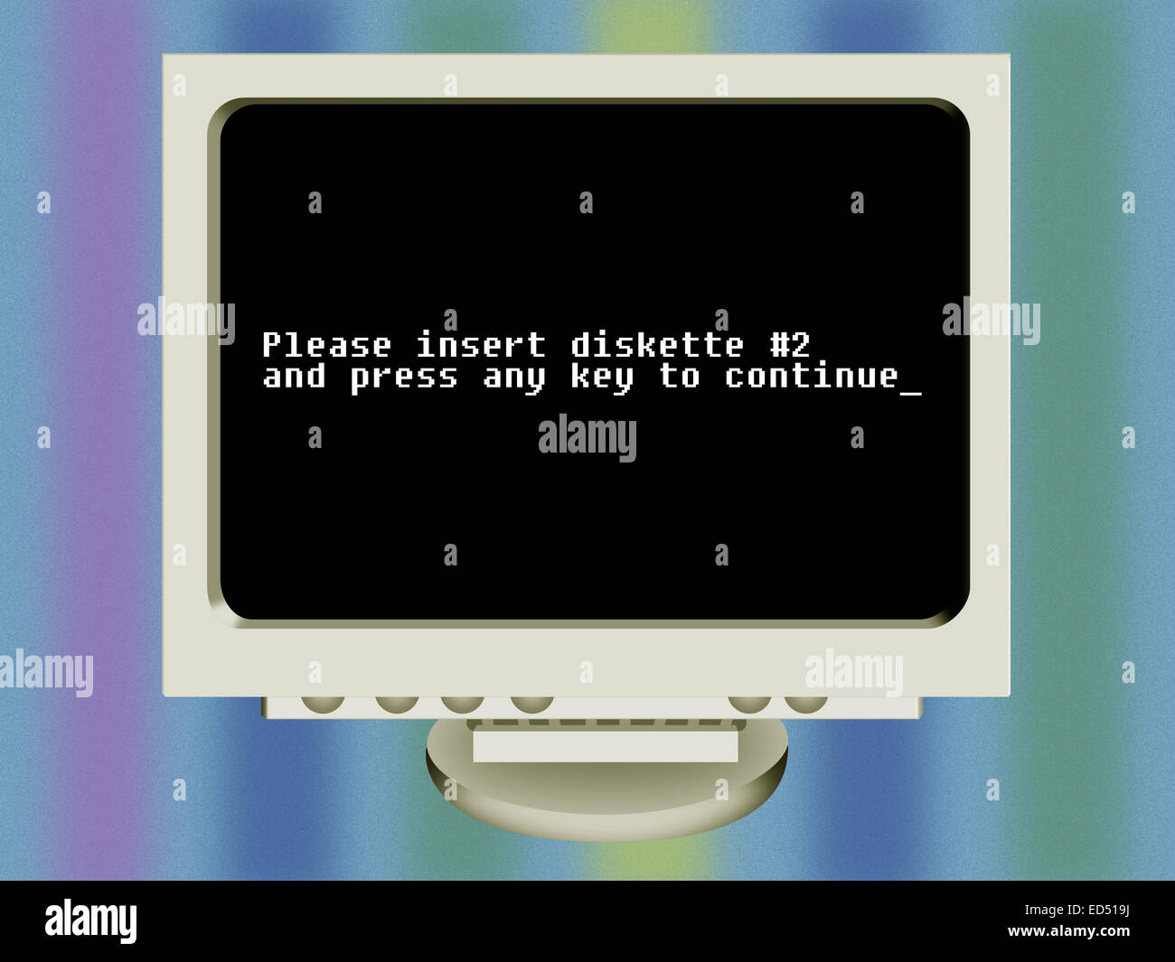 Einen alten Bildschirm Fragen einzufügende Diskette für die installation Stockfoto