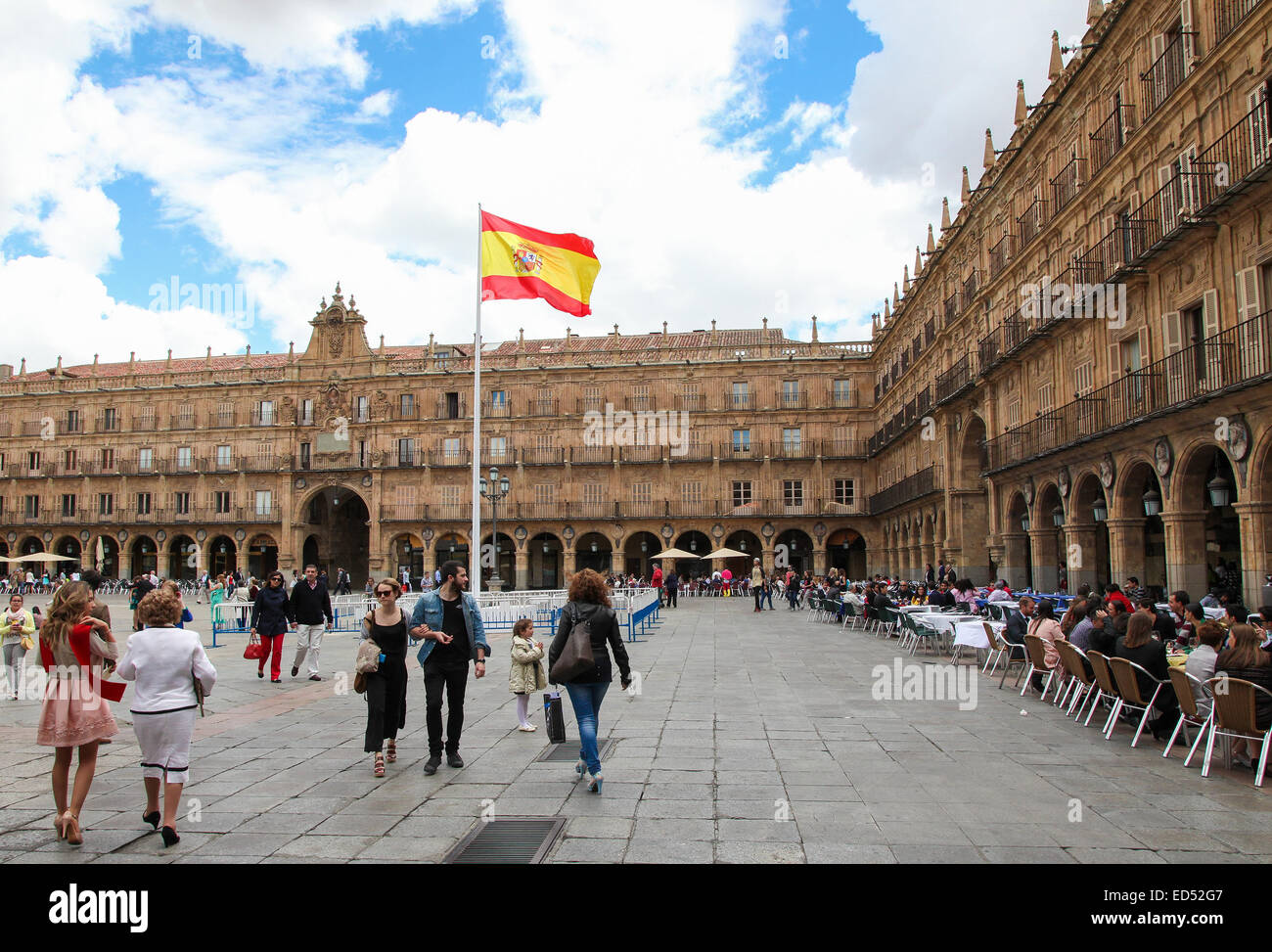 SALAMANCA, Spanien - 31. Mai 2014: Rathaus an der Plaza Mayor von Salamanca, Kastilien und Leon, Spanien. Stockfoto