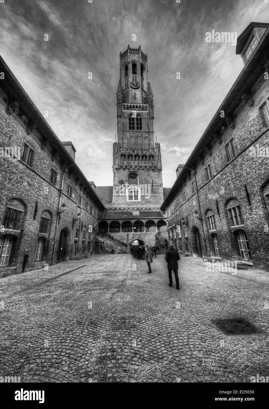 Der Belfried von Brügge und Belfort, ist ein mittelalterlicher Glockenturm im historischen Zentrum von Brügge, Belgien. Stockfoto