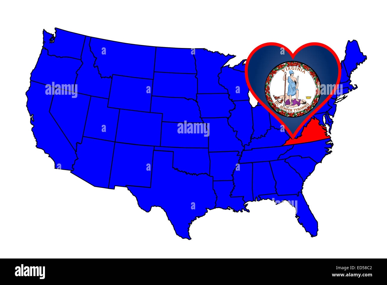 Umriss des Bundesstaates North Carolina und Symbol einfügen Satz in einer Karte der Vereinigten Staaten von Amerika Stockfoto