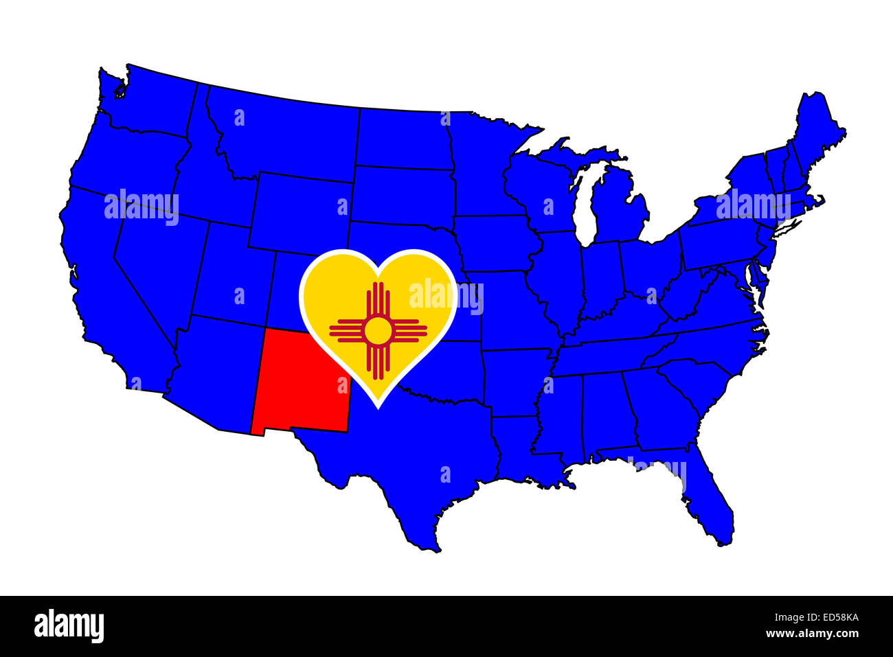 Umriss des Bundesstaates New Mexico und Symbol einfügen Satz in einer Karte der Vereinigten Staaten von Amerika Stockfoto