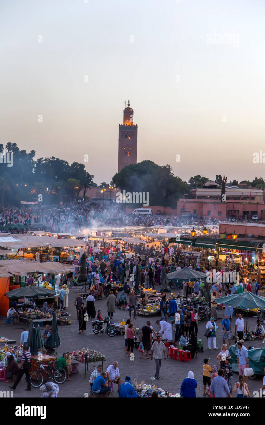 Jeema el Fna in Marrakesch, Marokko. Stockfoto