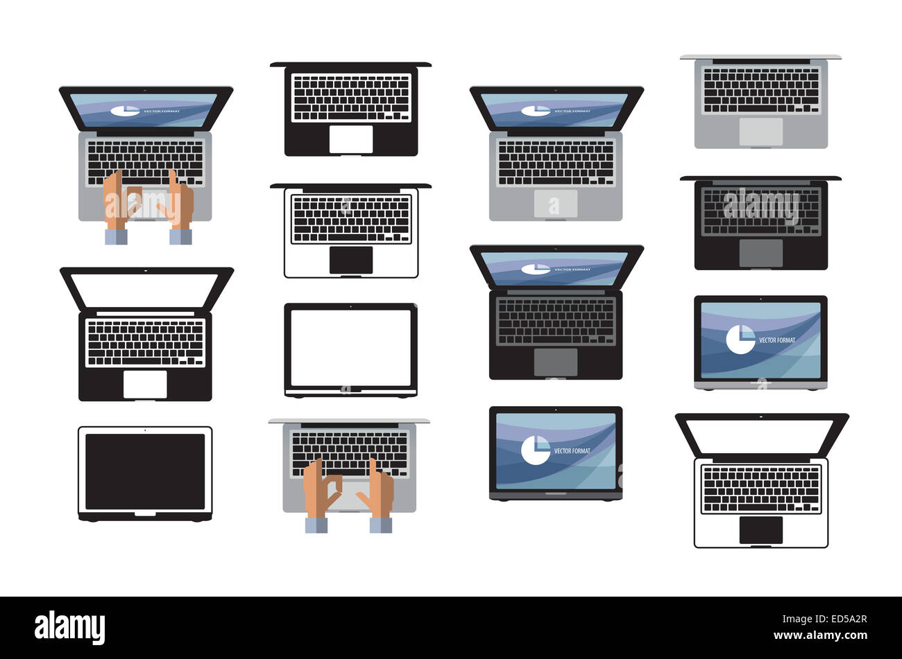 Laptop-Icon-Set. Icon, Symbol, Technologie, Internet Stockfoto