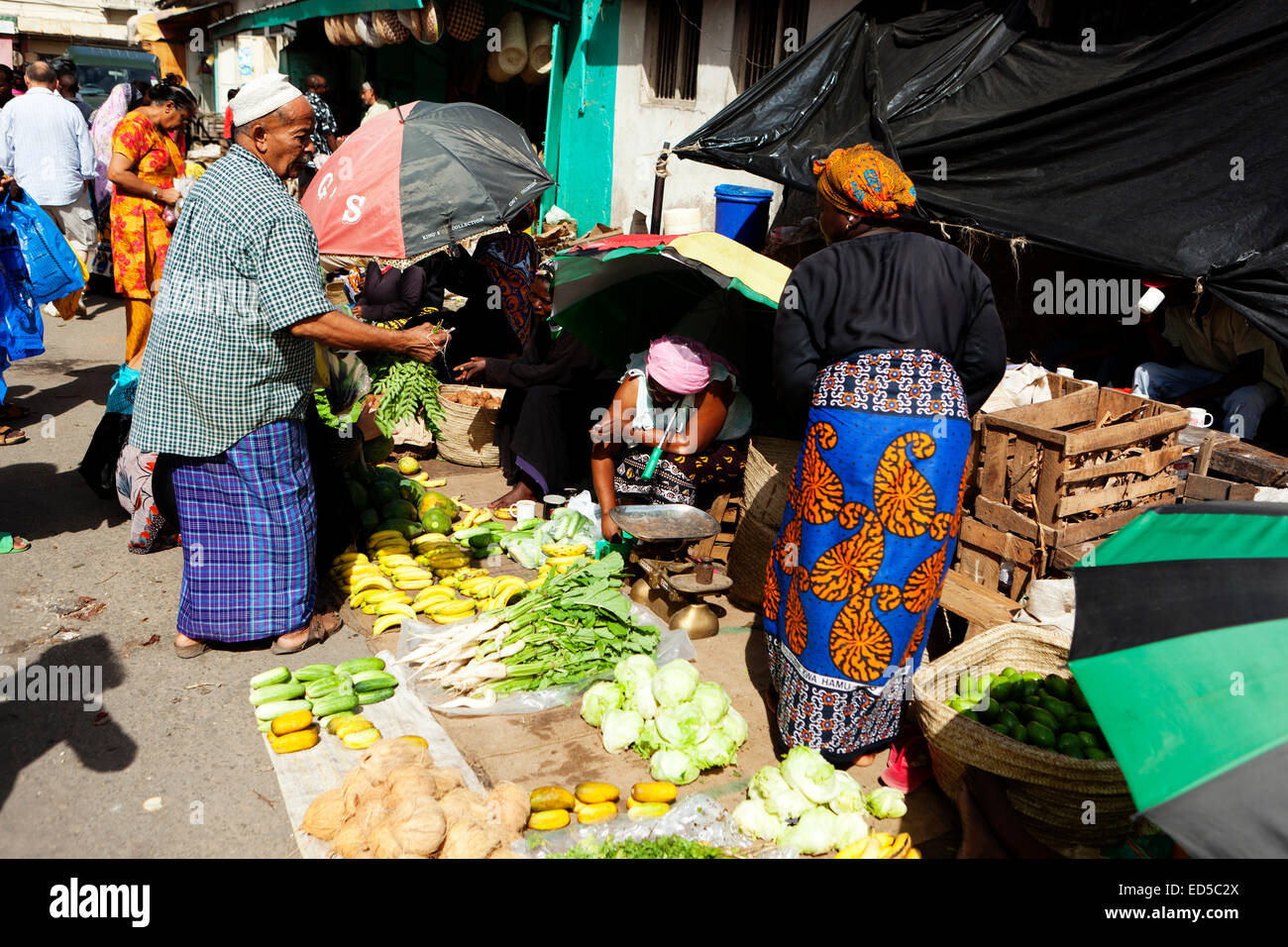 Kenya Mombasa Gemüseverkauf auf dem Hauptmarkt in Mombasa. Stockfoto